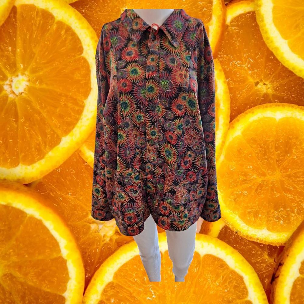 C.J. Banks Colorful Floral Firework Button Up Long Sleeve Shirt Size‎ 1X